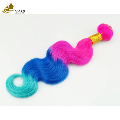 কাস্টমাইজড Ombre মানব চুল এক্সটেনশান Bouncy বেগুনি নীল রঙের