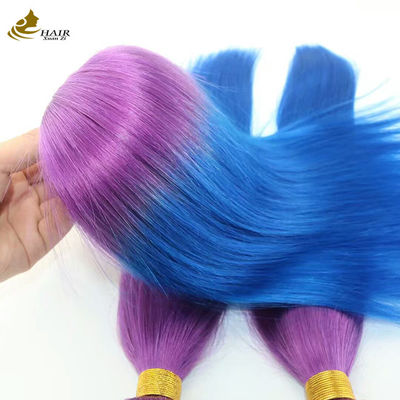 কাস্টমাইজড Ombre মানব চুল এক্সটেনশান Bouncy বেগুনি নীল রঙের