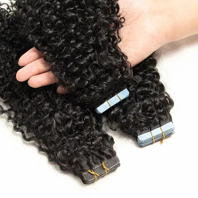 20 ইঞ্চি প্রাকৃতিক কালো জল তরঙ্গ টেপ ইন হিউম্যান হেয়ার এক্সটেনশন