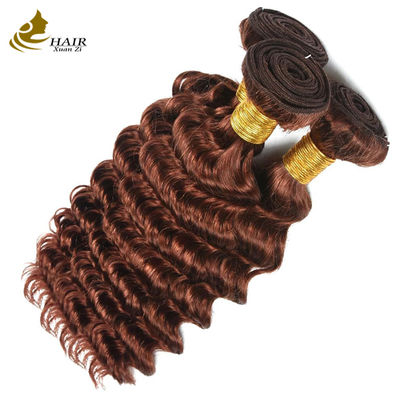 Peruvian Hair Deep Curl Copper 33# Brown color virgin Human Hair weft Bundles